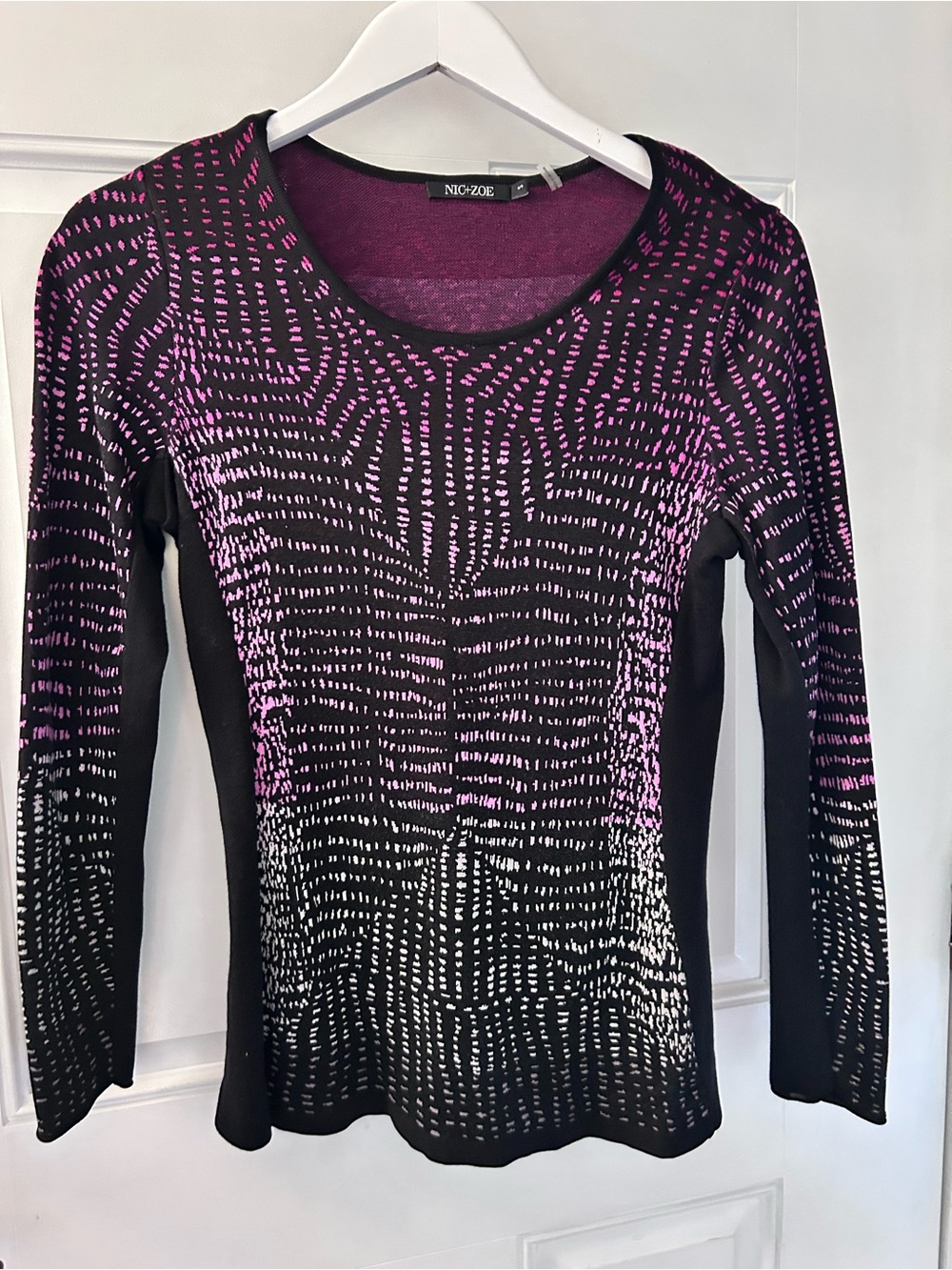 NIC+ZOE Black Long-Sleeve Top with Pink and White Pattern